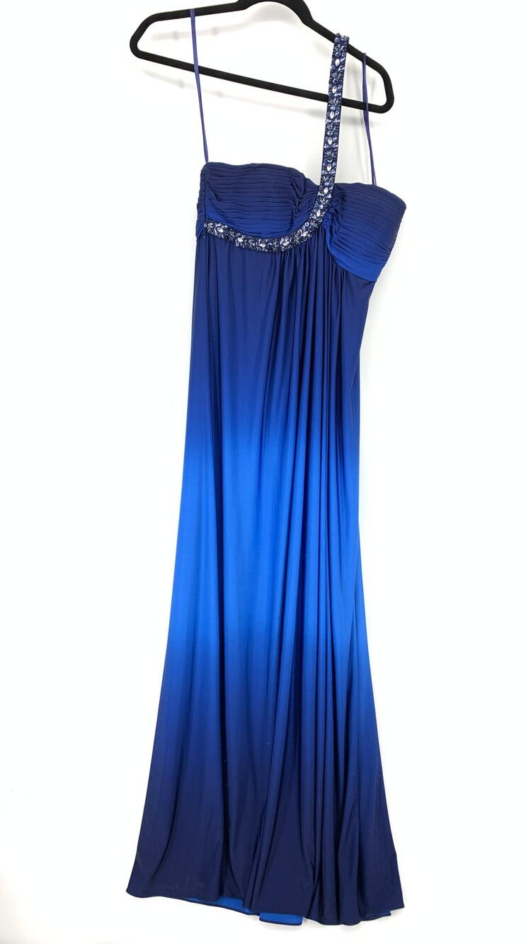 Cache One Shoulder Maxi Dress Womens Size 8 Blue Ombre Beaded Embellishments